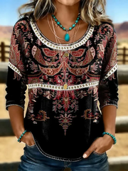 Women Crew Neck Half Sleeve Ethnic Print Casual Blouse