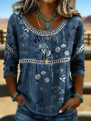 Women Crew Neck Half Sleeve Floral Print Casual Blouse
