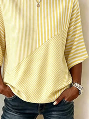 Crew Neck Half Sleeve Striped Printing Regular Micro-Elasticity Blouse For Women
