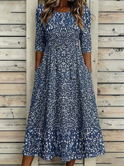 Women Abstract Summer Printing Dress Crew Neck Half Sleeve H-Line Dress