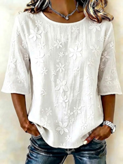 Women's Crew Neck Half Sleeve Floral Printing Regular Micro-Elasticity Regular Fit Blouse