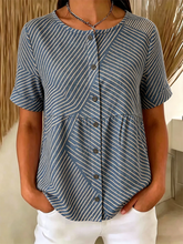Crew Neck Short Sleeve Striped Regular Loose Shirt For Women