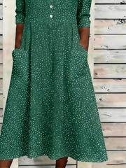 Women Abstract Polka Dots Summer Dress Half Open Collar Half Sleeve A-Line Dress