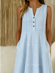 Women Striped Summer Dress Sleeveless A-Line Dress