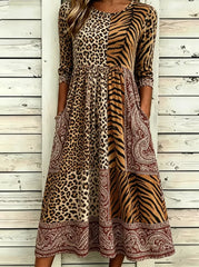 Women Leopard Summer Dress Half Sleeve A-Line Dress