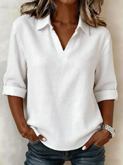 Shawl Collar Half Sleeve Plain Lightweight Loose Shirt For Women