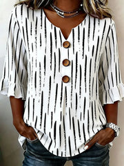 Women's V Neck Half Sleeve Striped Regular Regular Fit Blouse