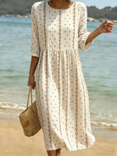 Women's As Picture Floral Printed Casual Crew Neck Cotton-Blend Ocean Pattern Casual Midi Dress