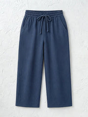 Women's Solid Color Breathable Linen Blend Casual Capri Pants For Daily Wear