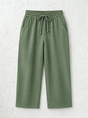 Women's Solid Color Breathable Linen Blend Casual Capri Pants For Daily Wear