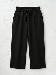 Women's Solid Color Breathable Linen Blend Casual Capri Pants For Daily Wear