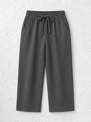 Women's Solid Color Breathable Linen Blend Casual Capri Pants For Daily Wear