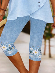 Women's Soft Comfort Floral Print Capri Pants for Daily Casual Wear