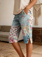 Women's Retro Patchwork Floral Art Print Casual Denim Shorts Share on Facebook