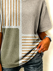 Khaki Patchwork Striped Crew Neck Tee