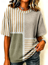 Khaki Patchwork Striped Crew Neck Tee