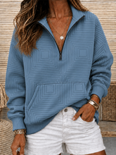 Square Geometric Print Half Zip Stand Collar Long Sleeve Sweatshirt