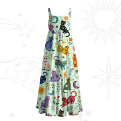 Rainbow Magic Cats Wide Strap Flowy Maxi Dress