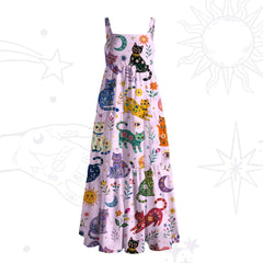 Rainbow Magic Cats Wide Strap Flowy Maxi Dress