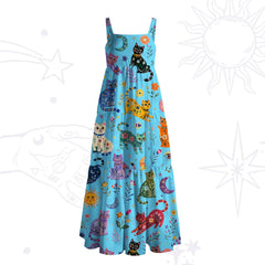 Rainbow Magic Cats Wide Strap Flowy Maxi Dress