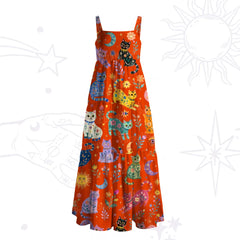 Rainbow Magic Cats Wide Strap Flowy Maxi Dress