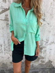 Summer Cotton Spandex Half Sleeve Lapel White T-Shirt