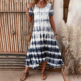 Summer Casual Loose Extra Long Mixed Color Short Sleeve Dress