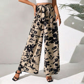 Vintage Floral Print Drawstring Wide Leg Trousers