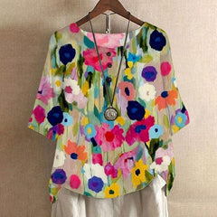 Elegant Multicolor Floral Print Short Sleeve Blouse