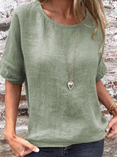 Solid Round Neck Half-Sleeved Blouse