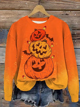 Halloween Pumpkin Print Crew Neck Sweatshirt