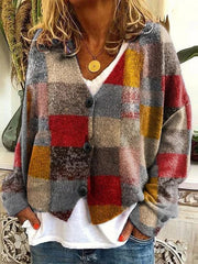 Red Color Block Long Sleeve Button Up Cardigan