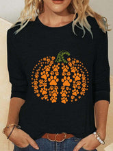 Halloween Pumpkin Print Crew Neck Long Sleeve Blouse