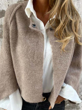 Chic Round Neck Woolen Long Sleeve Coat