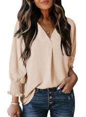 Women's Casual 3/4 Sleeves V-Neck Loose Basic T-Shirt