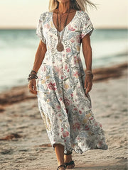 Women's Retro Floral Print Dress with Pockets