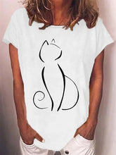 Casual T-Shirt with Cat Print