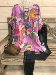 Elegant Round Neck Short Sleeve Floral T-Shirt