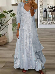 Long Sleeve V-Neck Floral Maxi Dress