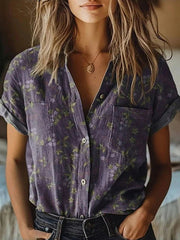 Floral Vintage Lapel Short Sleeves Blouse