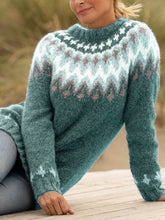 Ethnic Crew Neck Long Sleeve Loose Sweater