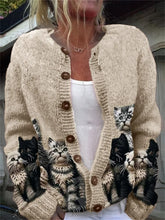 Cute Cats Pattern Casual Long Sleeve Comfy Knitted Cardigan