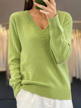 Casual Plain Long Sleeve V Neck Wool/Knitting Buckle Sweater