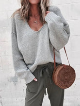 Plain Casual Long Sleeve V Neck Yarn/Wool Yarn Sweater