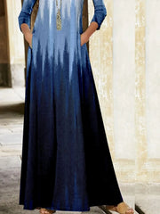 Women's Striped Crew Neck Long Sleeve Comfy Casual Maxi Dress