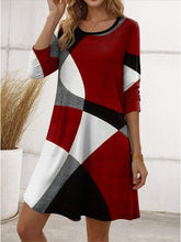 Geometric Crew Neck Long Sleeve Comfy Casual Buckle Midi Dress