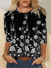 Floral Crew Neck Long Sleeve Loose T-shirt