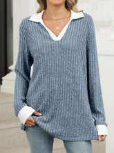 Plain Shawl Collar Long Sleeve Comfy Blouse