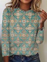 Ethnic Lace Crew Neck Long Sleeve Comfy Blouse