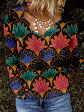 Ethnic Geometry V-neck Long Sleeve Vintage T-Shirt